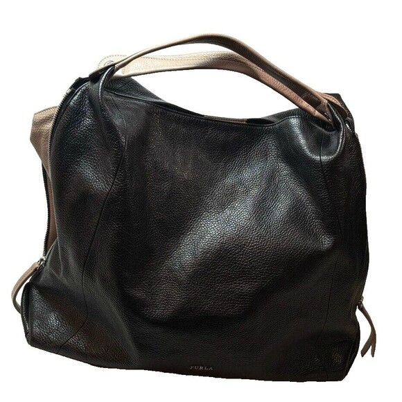 Furla Italian Pebble Leather Hobo Bag Tan Handles Zipper Sides Snap Closure - Picture 4 of 11